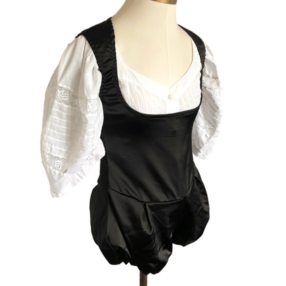 Black Satin Deep U-Neck Sleeveless Shortalls Romper - S, perfect for Oktoberfest - Picture 1 of 8